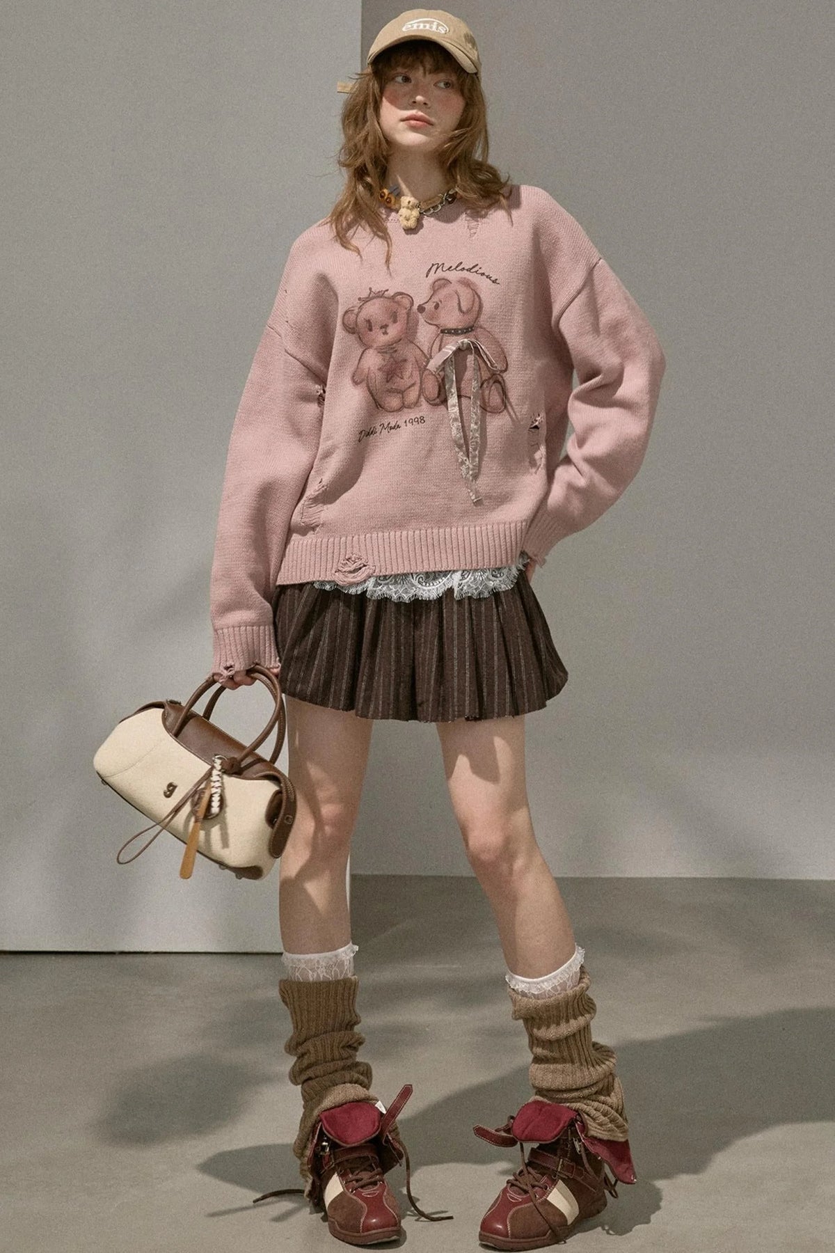 Kiss Bear Print Long Sleeve Sweater