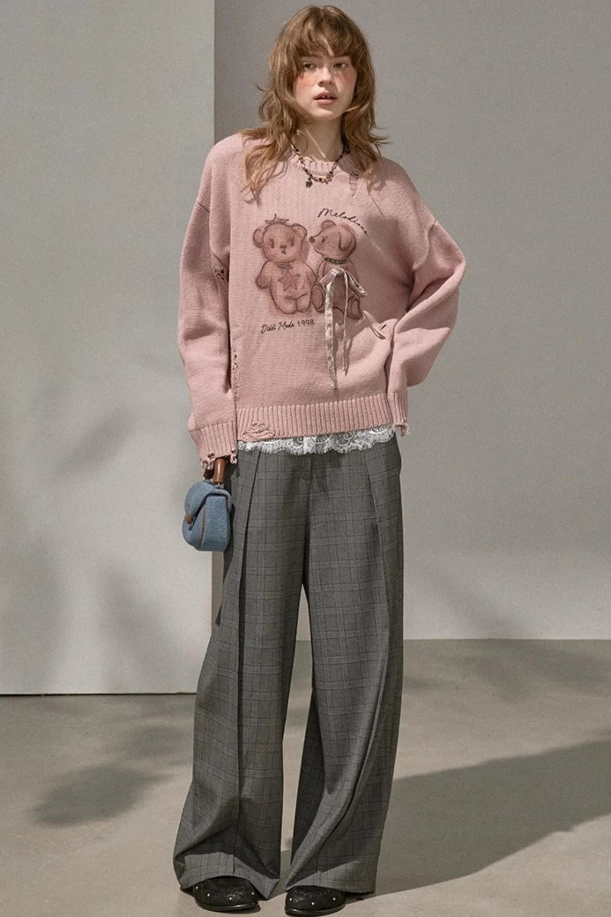 Kiss Bear Print Long Sleeve Sweater