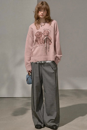 Kiss Bear Print Long Sleeve Sweater