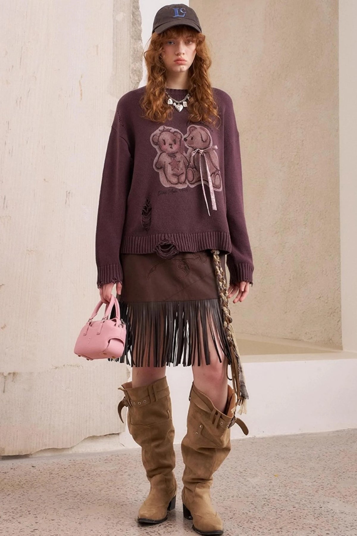 Kiss Bear Print Long Sleeve Sweater