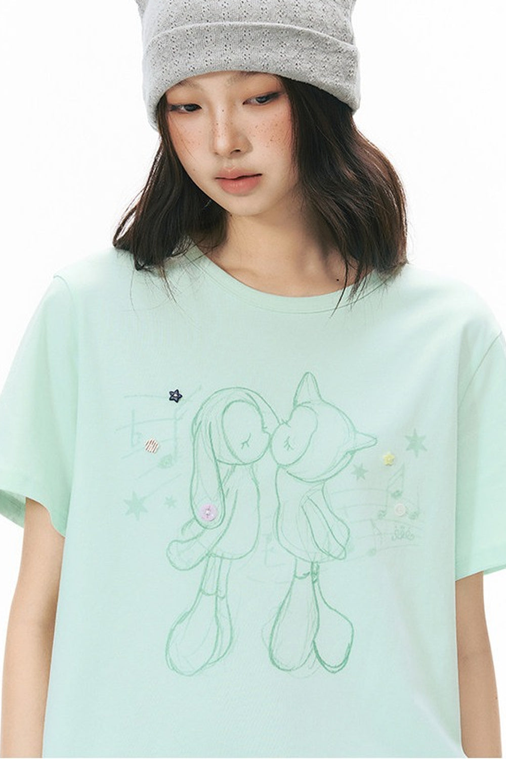 Kiss Print Short Sleeve Blouse