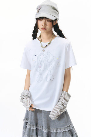 Kiss Print Short Sleeve Blouse