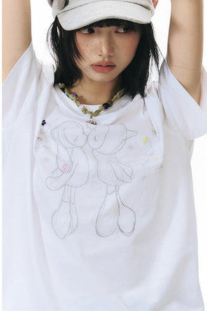Kiss Print Short Sleeve Blouse