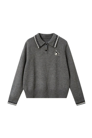 Kitten Embroidered Polo Neck Sweater