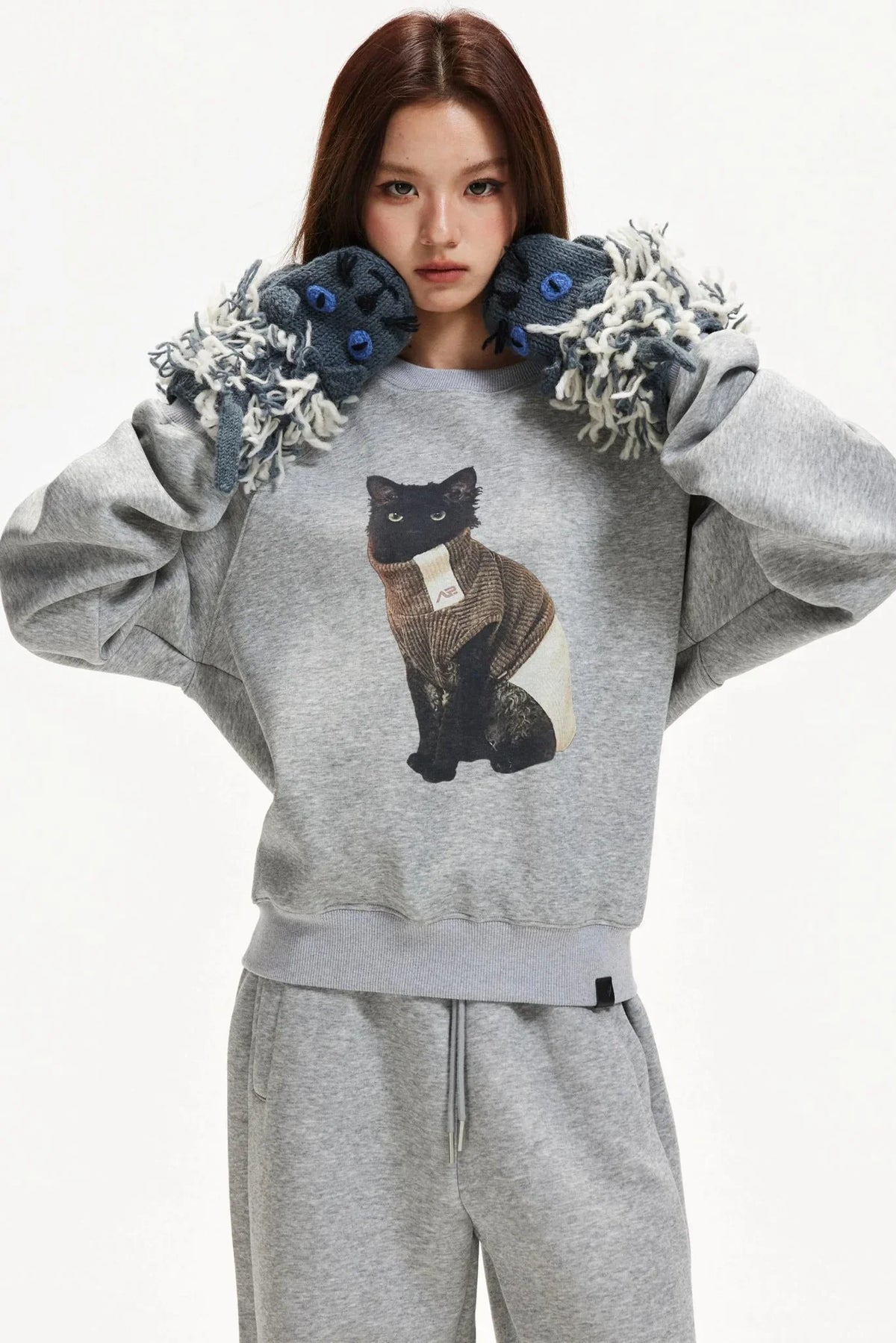 Kitten Print Raglan Sweater