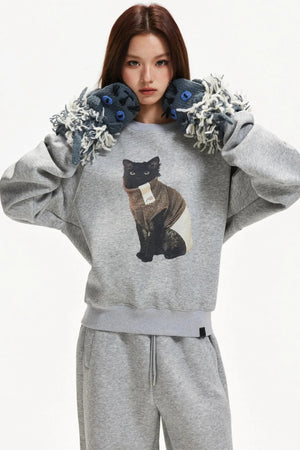 Kitten Print Raglan Sweater