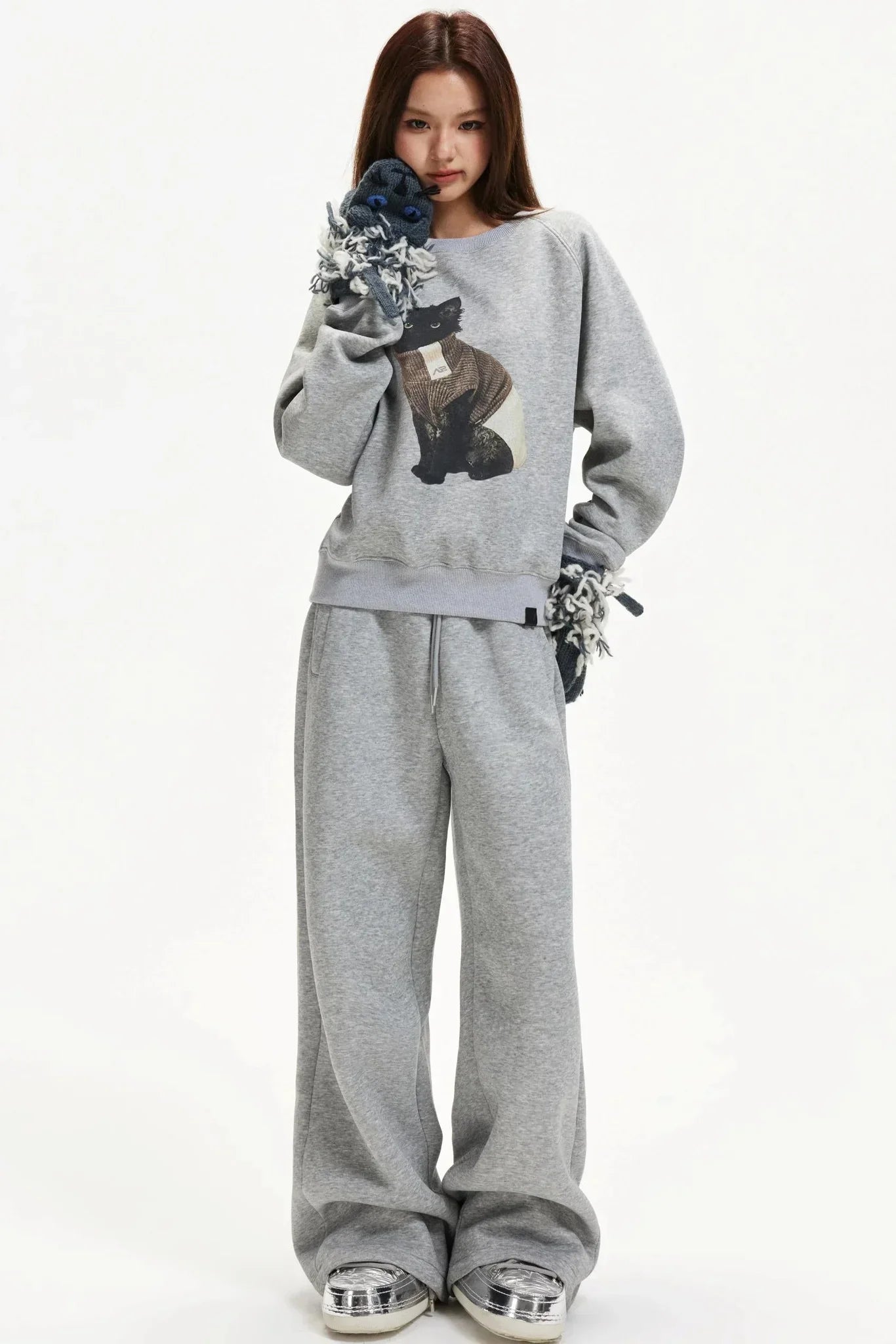 Kitten Print Raglan Sweater