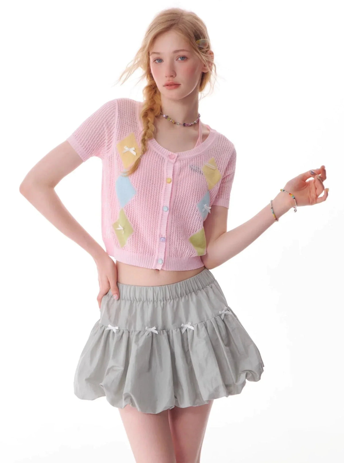 Knit Bow Trim T-Shirt