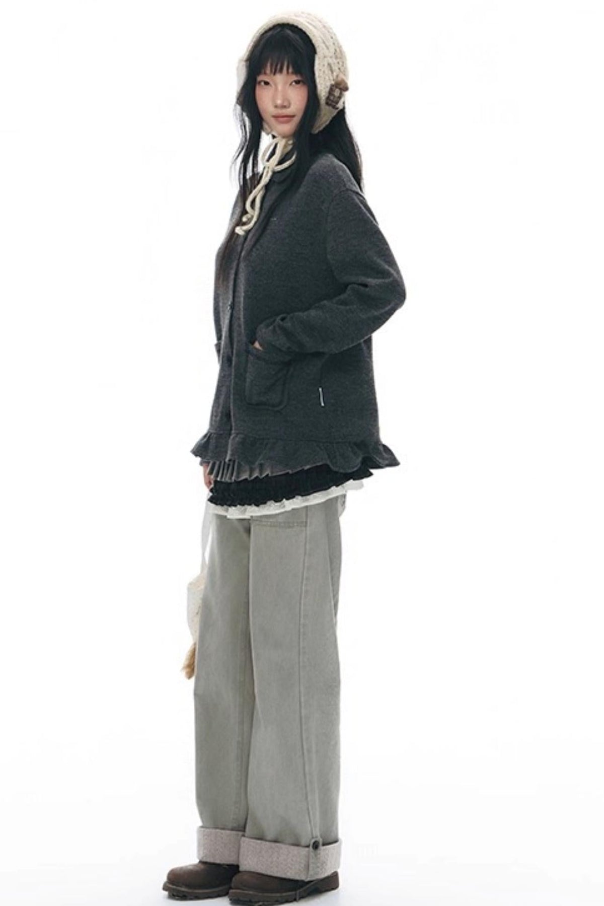 Knit Button Hem Pants