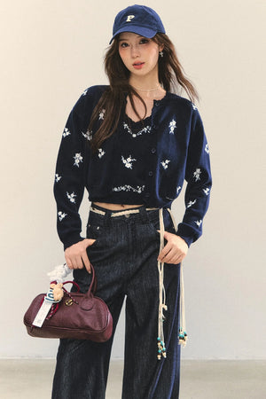 Knit Floral Cardigan Set-Up