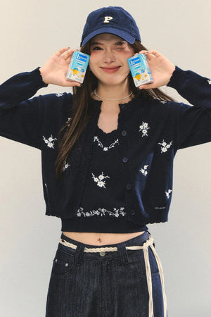 Knit Floral Cardigan Set-Up
