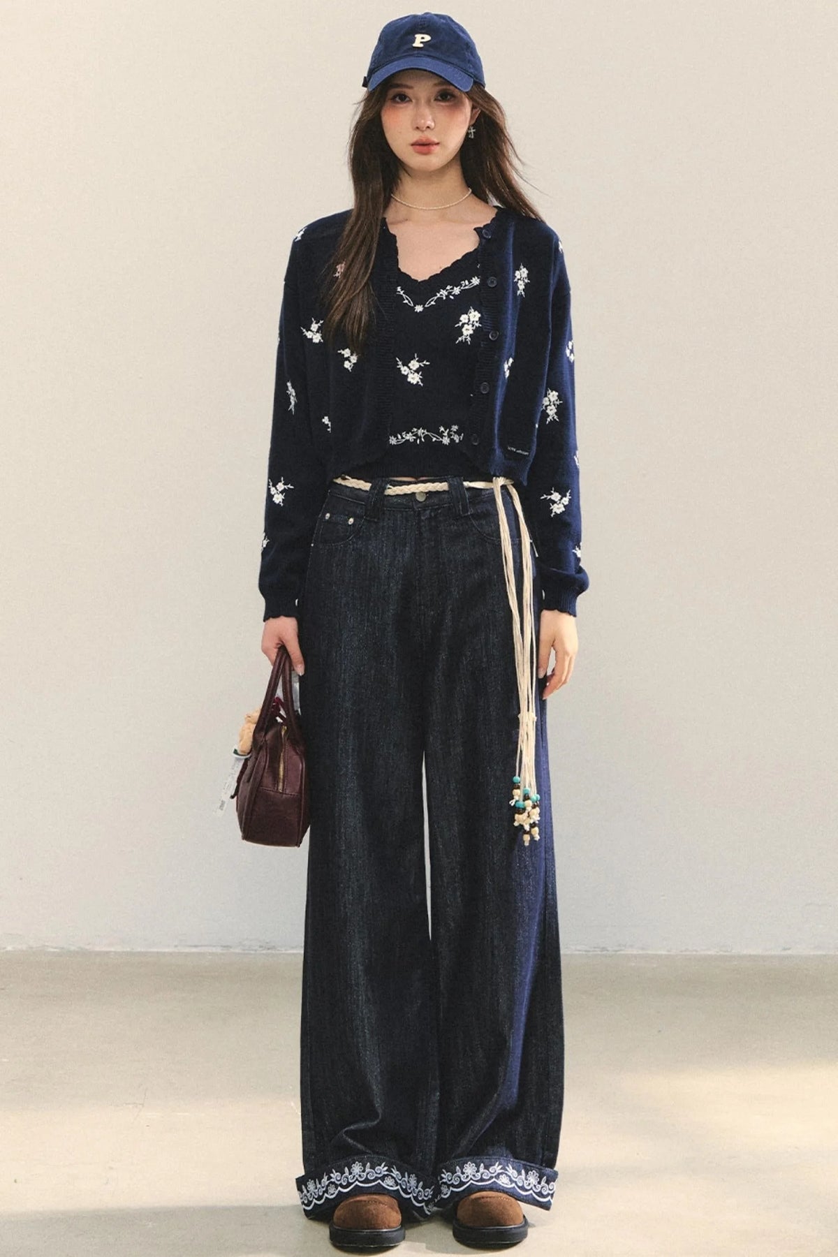 Knit Floral Cardigan Set-Up