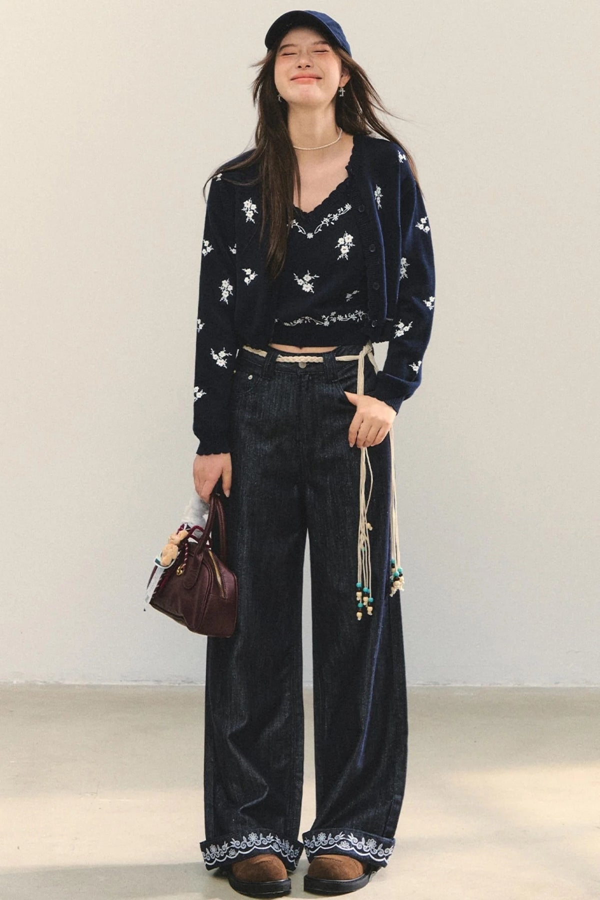 Knit Floral Cardigan Set-Up