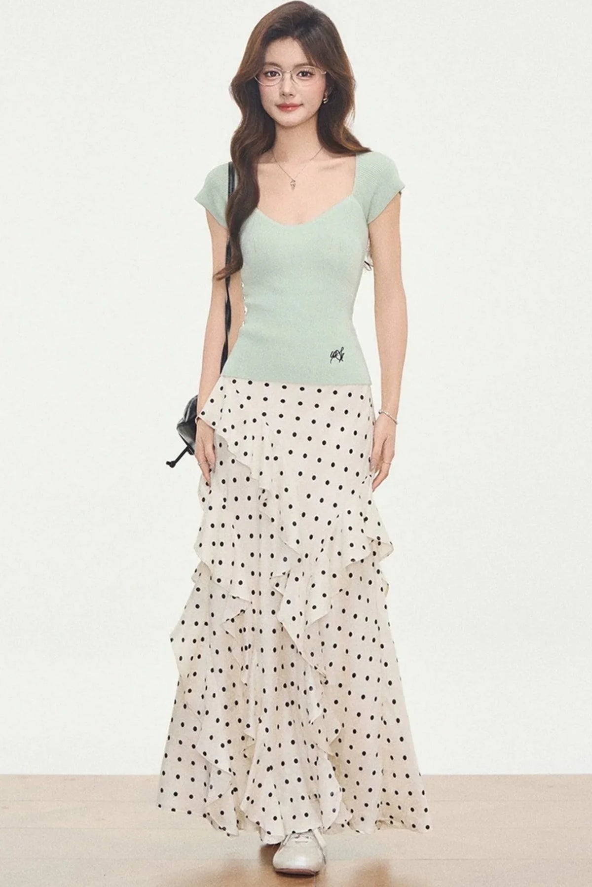 Knit Polka-Dot Top & Skirt Set-Up