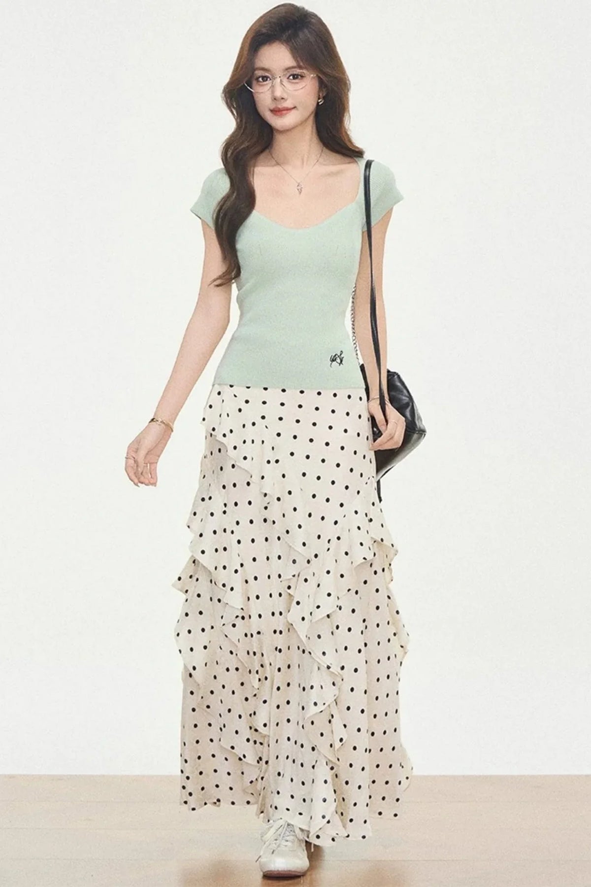 Knit Polka-Dot Top & Skirt Set-Up