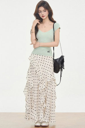 Knit Polka-Dot Top & Skirt Set-Up