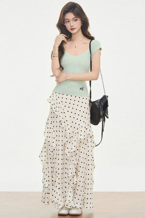 Knit Polka-Dot Top & Skirt Set-Up
