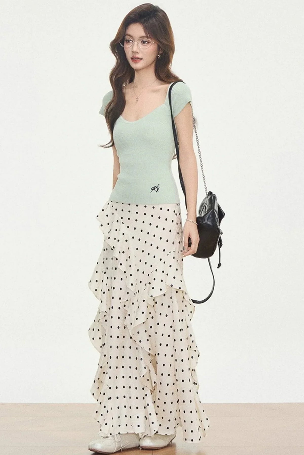 Knit Polka-Dot Top & Skirt Set-Up