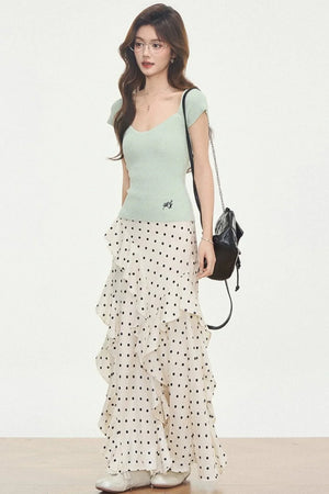 Knit Polka-Dot Top & Skirt Set-Up