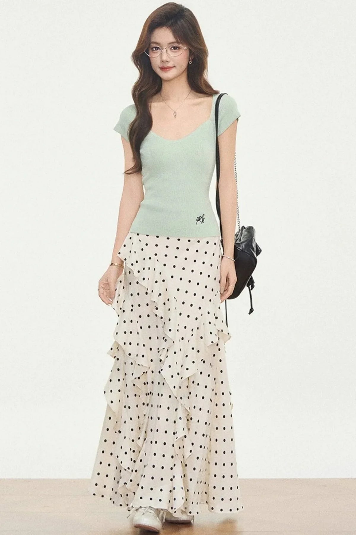 Knit Polka-Dot Top & Skirt Set-Up