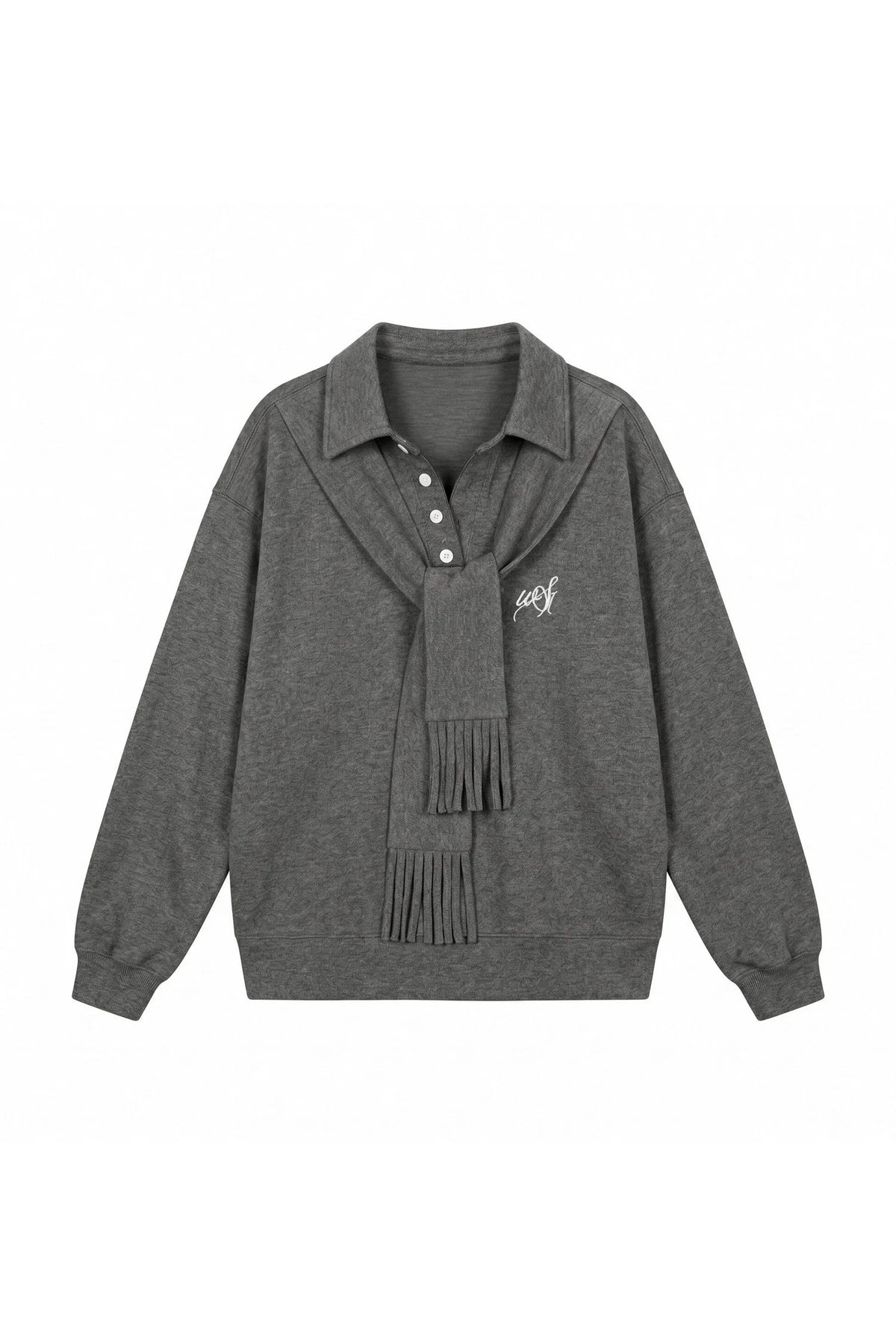 Knit Scarf Sweatshirt and Sweatpants Set-Up