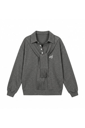 Knit Scarf Sweatshirt and Sweatpants Set-Up