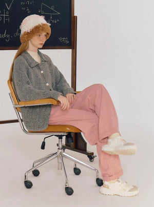 Knitted cardigan grey crewneck thermal jacket