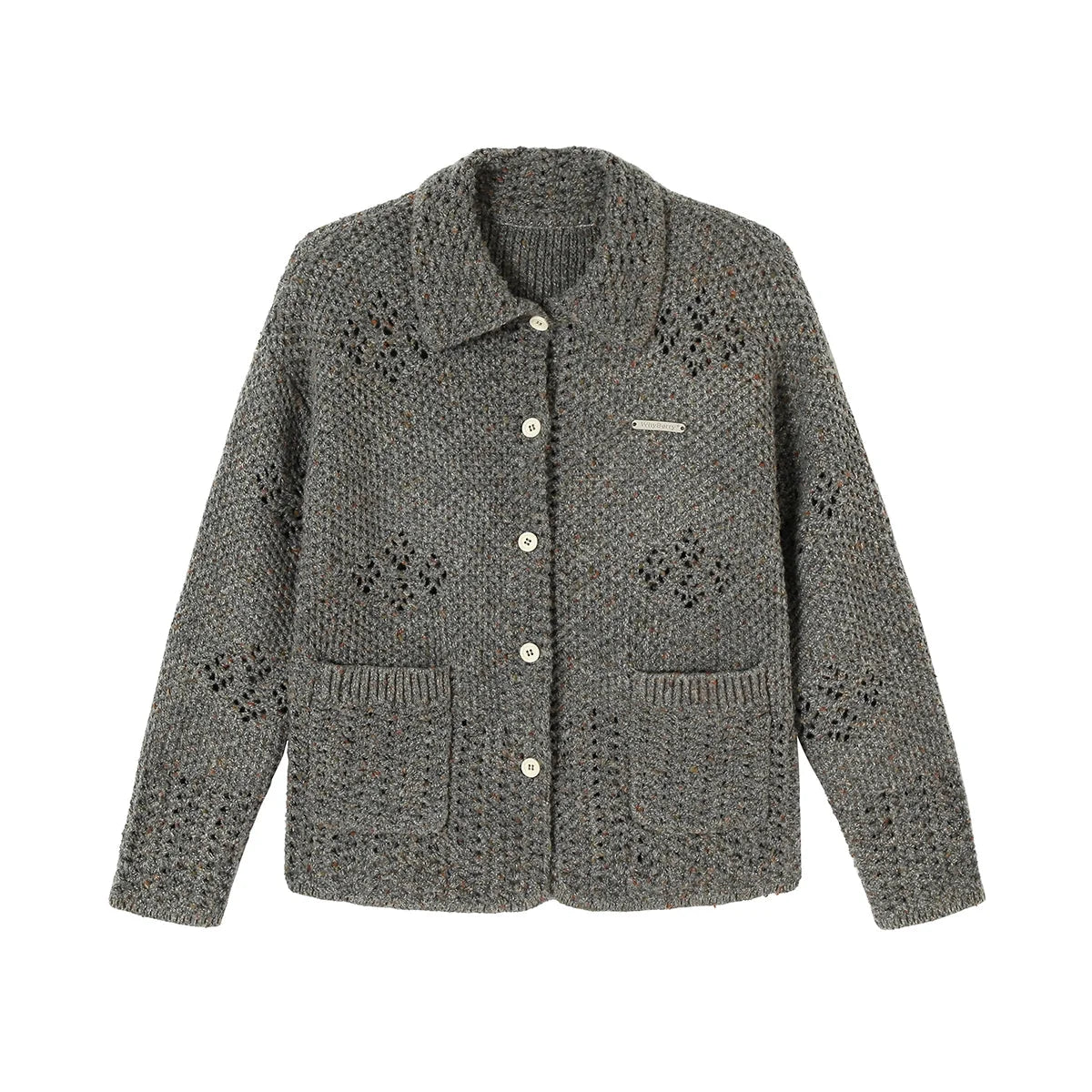Knitted cardigan grey crewneck thermal jacket