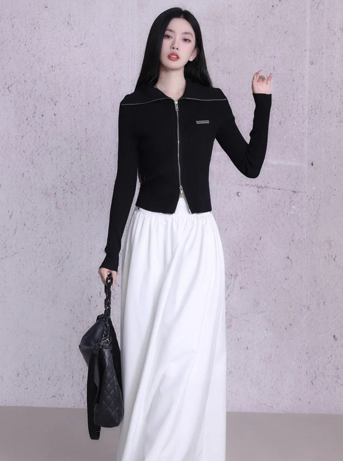 Knitted cardigan large lapels tops