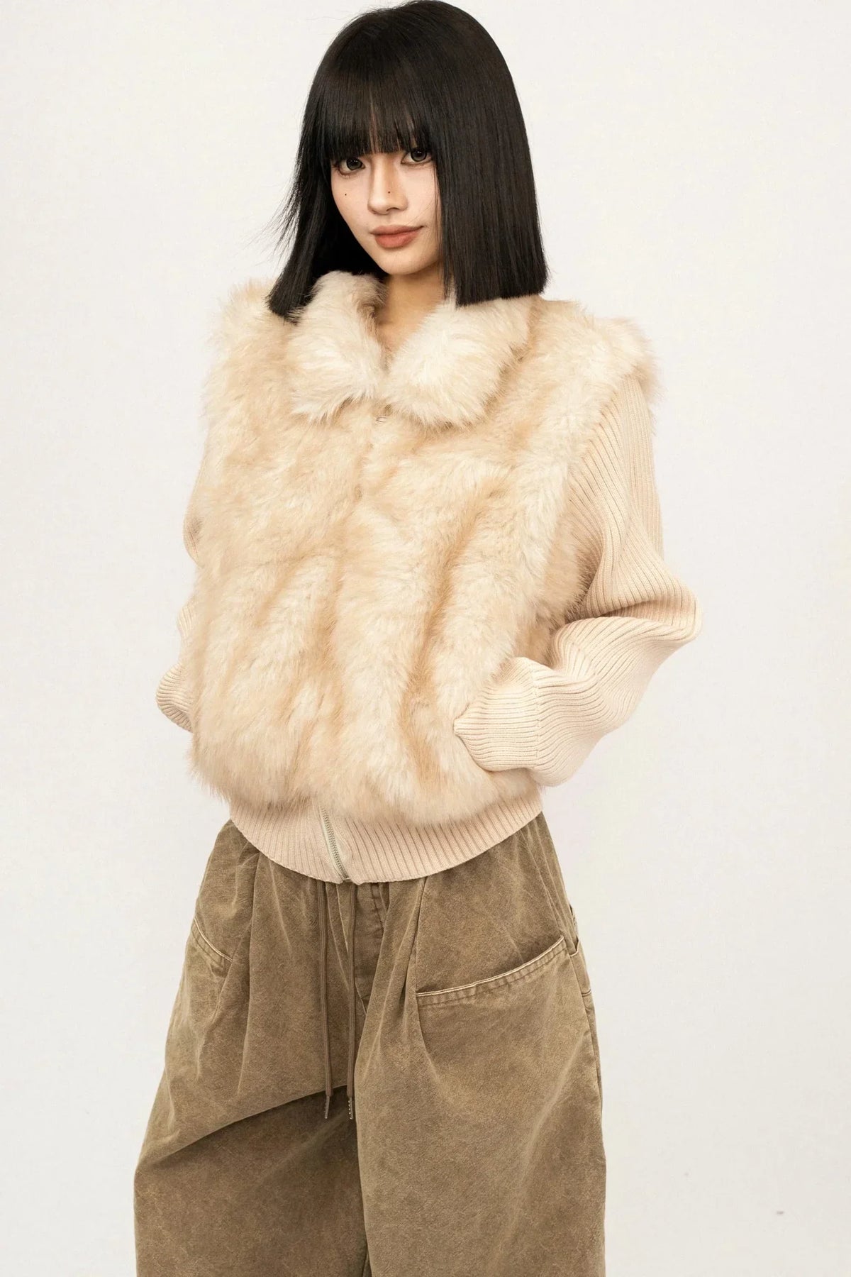 Knitted Fur Patchwork Coat