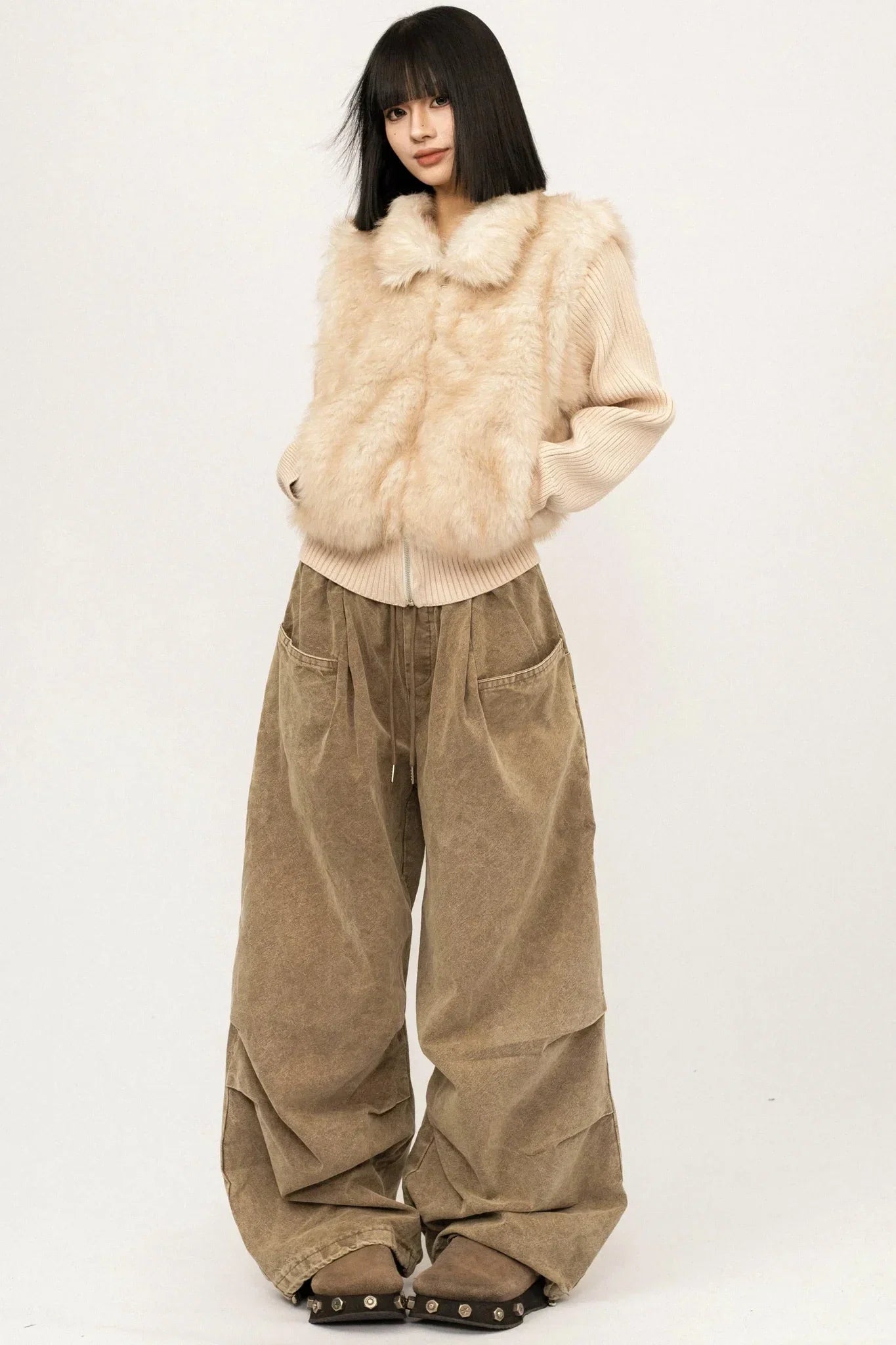 Knitted Fur Patchwork Coat