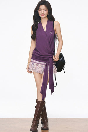 Knitted Halter Tie Top and Leopard Skirt Set-Up