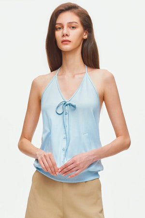 Knitted Halter Tie-Up V-Neck Top