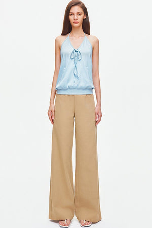 Knitted Halter Tie-Up V-Neck Top