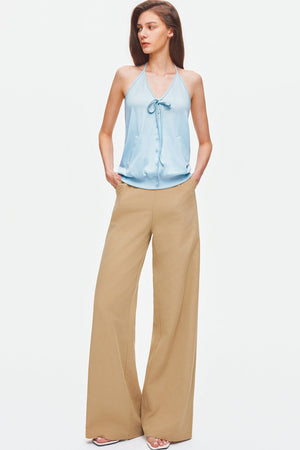 Knitted Halter Tie-Up V-Neck Top