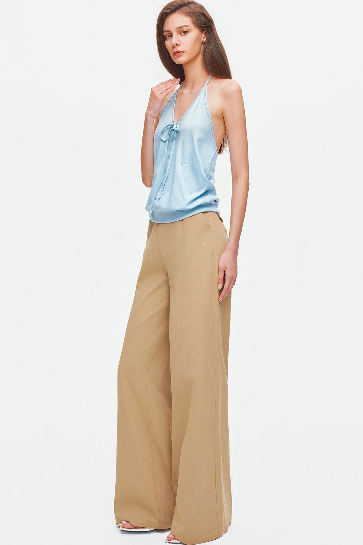 Knitted Halter Tie-Up V-Neck Top