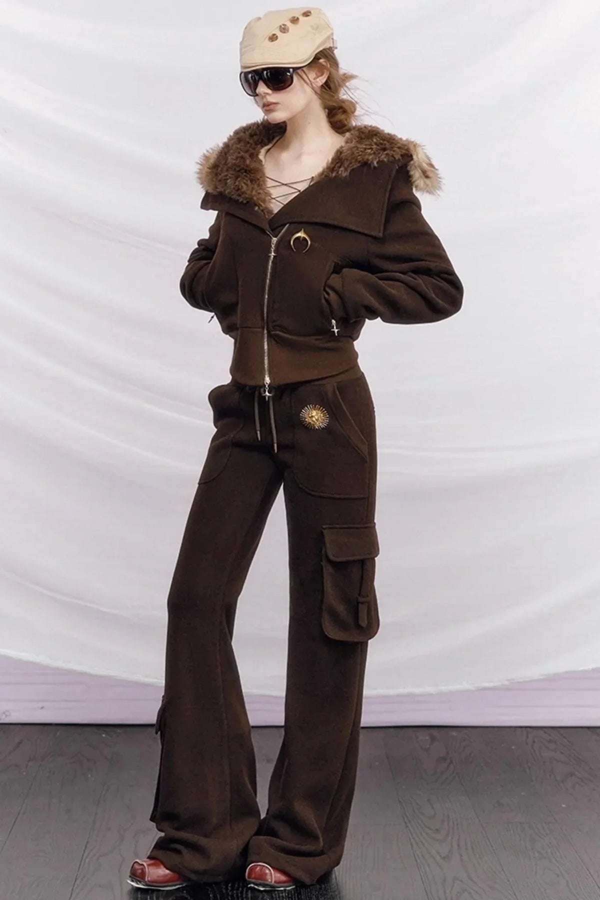 Knitted Hooded Diagonal Jacket Set-Up