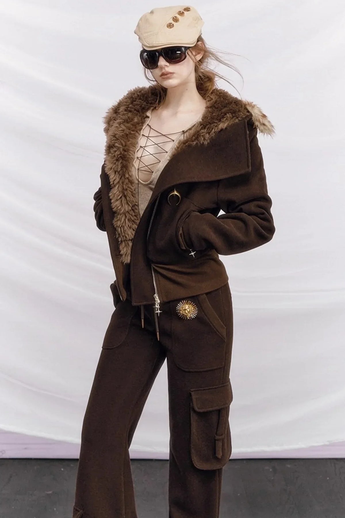 Knitted Hooded Diagonal Jacket Set-Up
