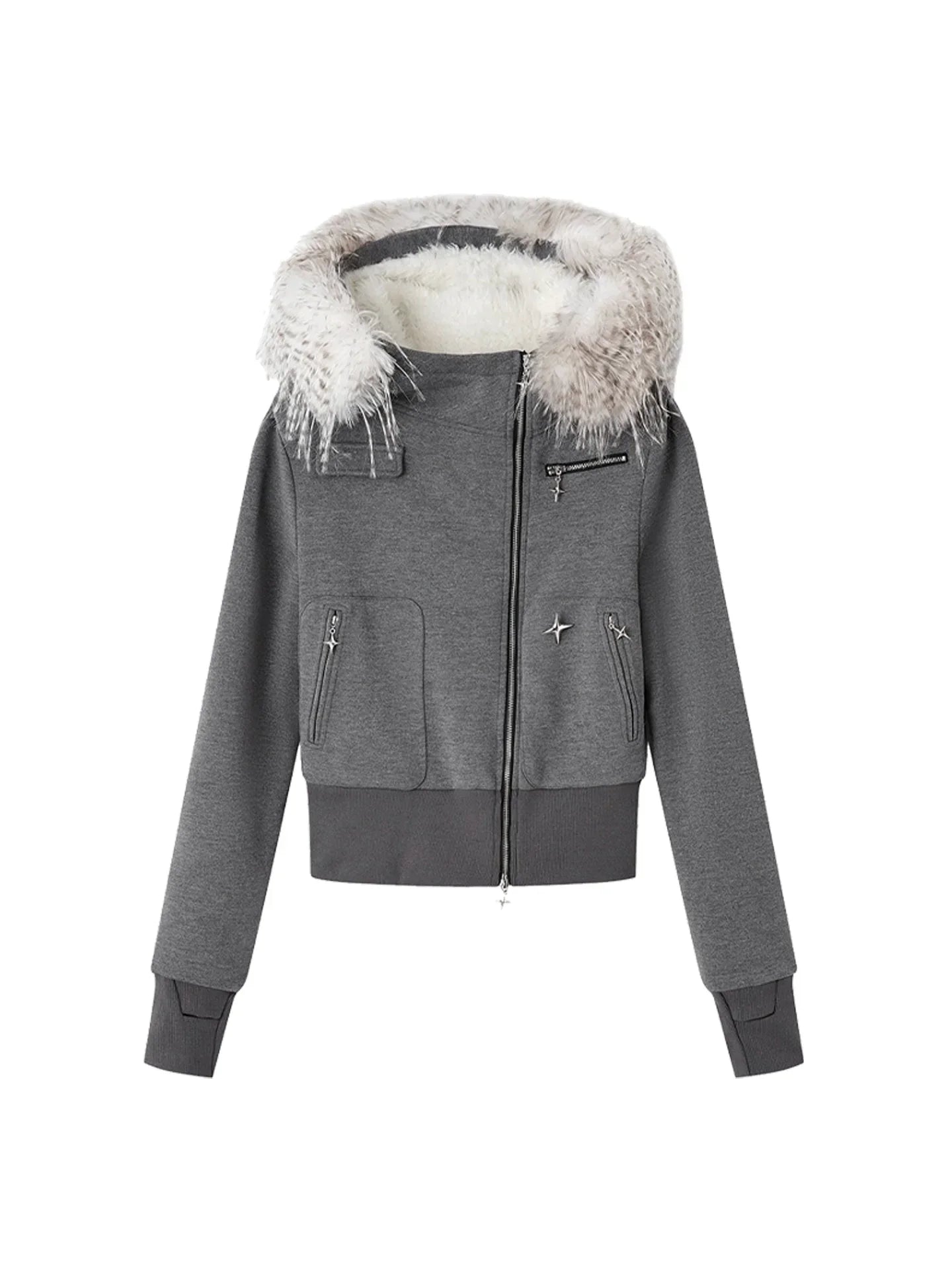 Knitted Hooded Diagonal Jacket Set-Up