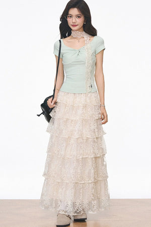 Knitted Lace Top and Skirt Set-Up