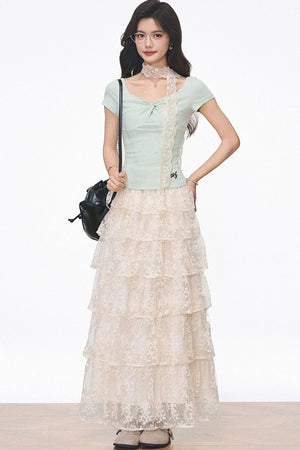 Knitted Lace Top and Skirt Set-Up