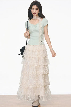 Knitted Lace Top and Skirt Set-Up