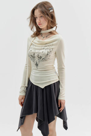 Knitted Long Sleeve Rabbit Print T-Shirt