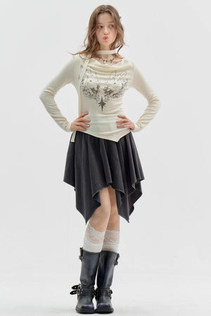 Knitted Long Sleeve Rabbit Print T-Shirt