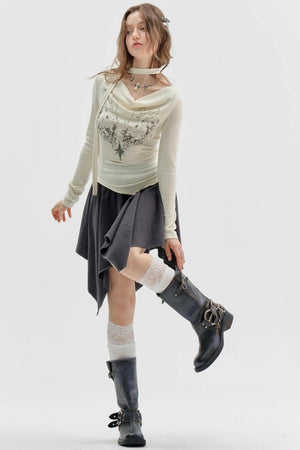 Knitted Long Sleeve Rabbit Print T-Shirt