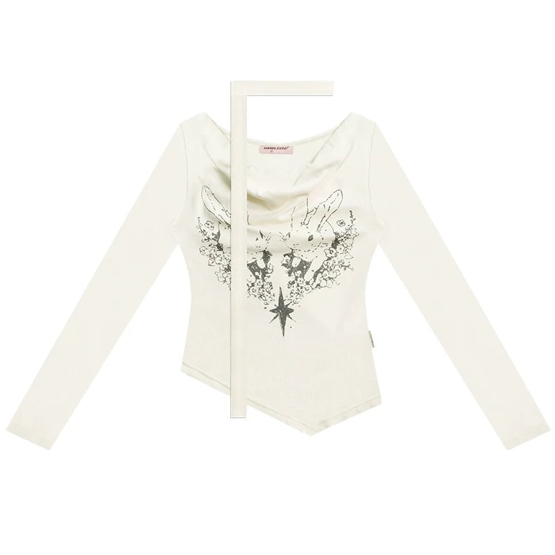 Knitted Long Sleeve Rabbit Print T-Shirt