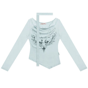Knitted Long Sleeve Rabbit Print T-Shirt