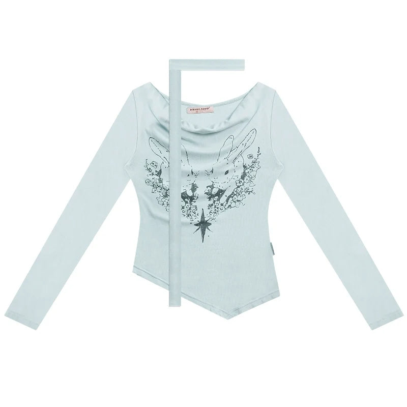 Knitted Long Sleeve Rabbit Print T-Shirt