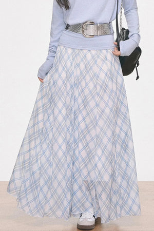 Knitted Off-Shoulder Top and Plaid Skirt Set-Up
