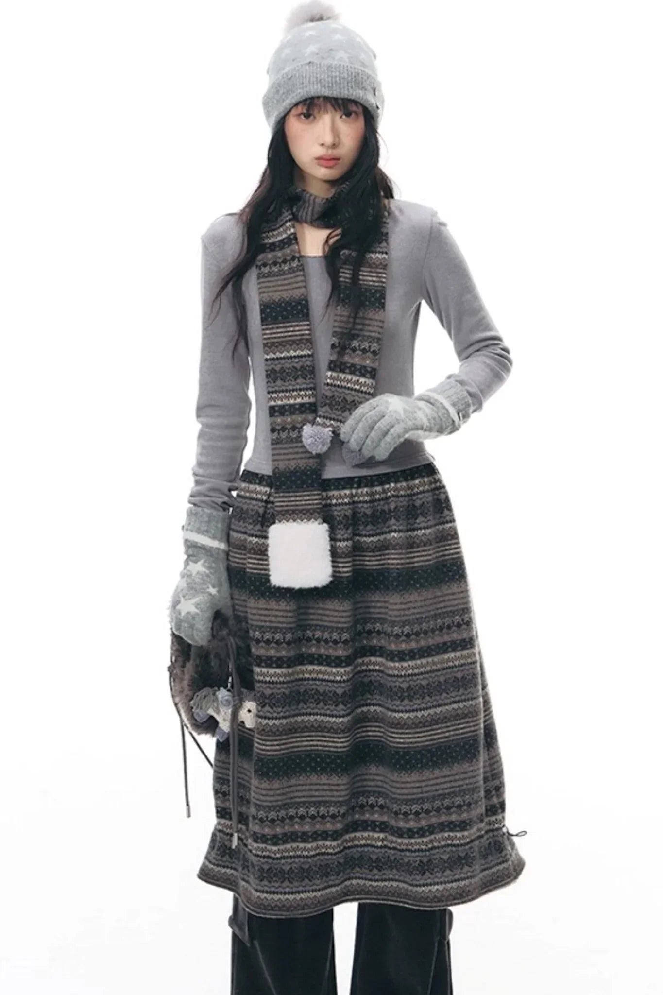 Knitted Patchwork Slim Dress Set-Up